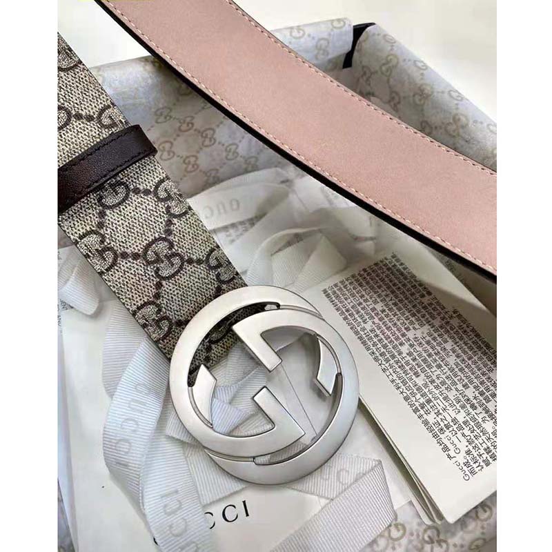 G*u*i unisex gg supreme belt with g buckle beige/ebony supreme canvas 4 cm width