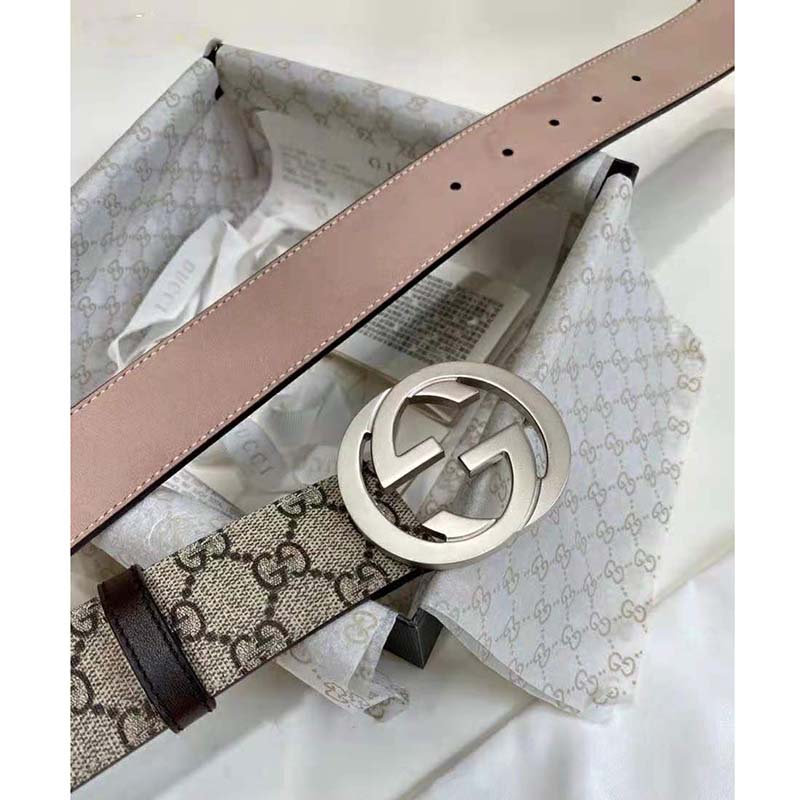 G*u*i unisex gg supreme belt with g buckle beige/ebony supreme canvas 4 cm width