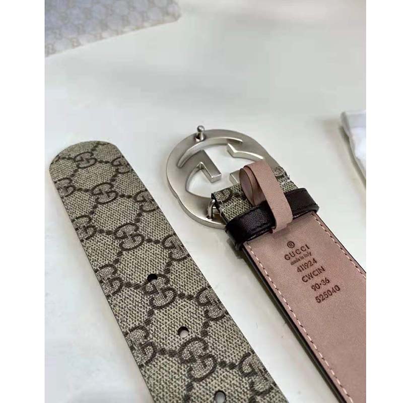 G*u*i unisex gg supreme belt with g buckle beige/ebony supreme canvas 4 cm width