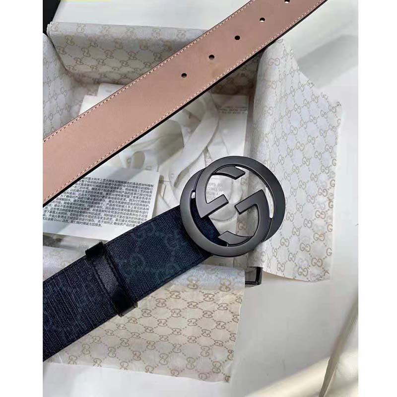 G*u*i unisex gg supreme belt with g buckle black/grey gg supreme canvas 4 cm width