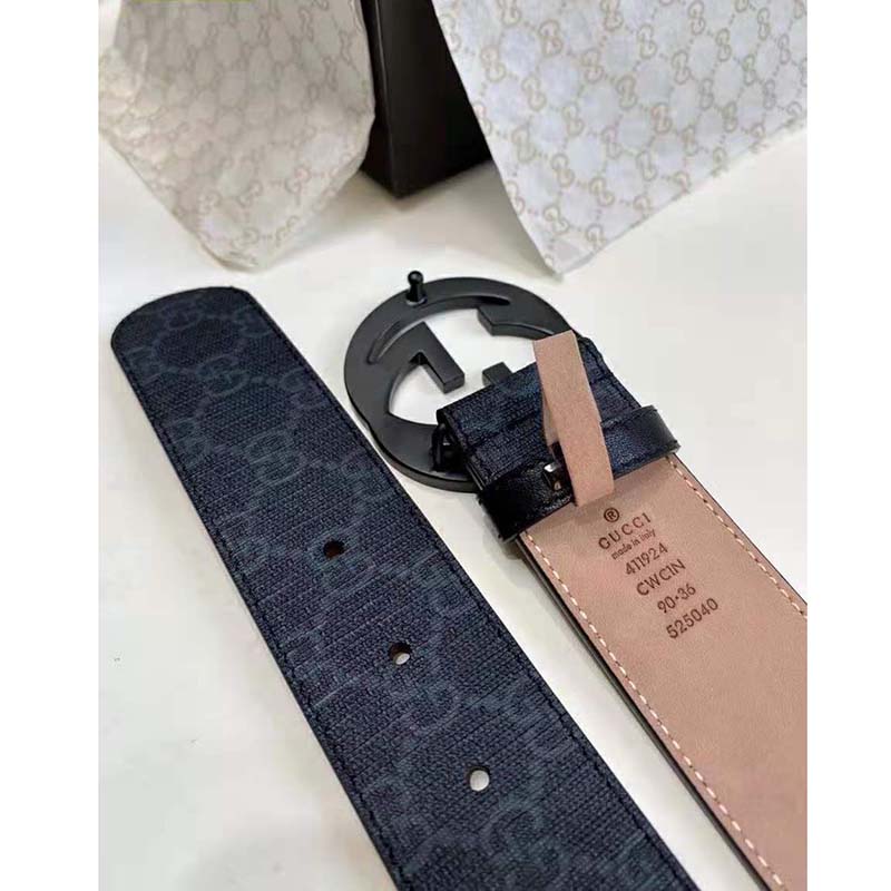 G*u*i unisex gg supreme belt with g buckle black/grey gg supreme canvas 4 cm width