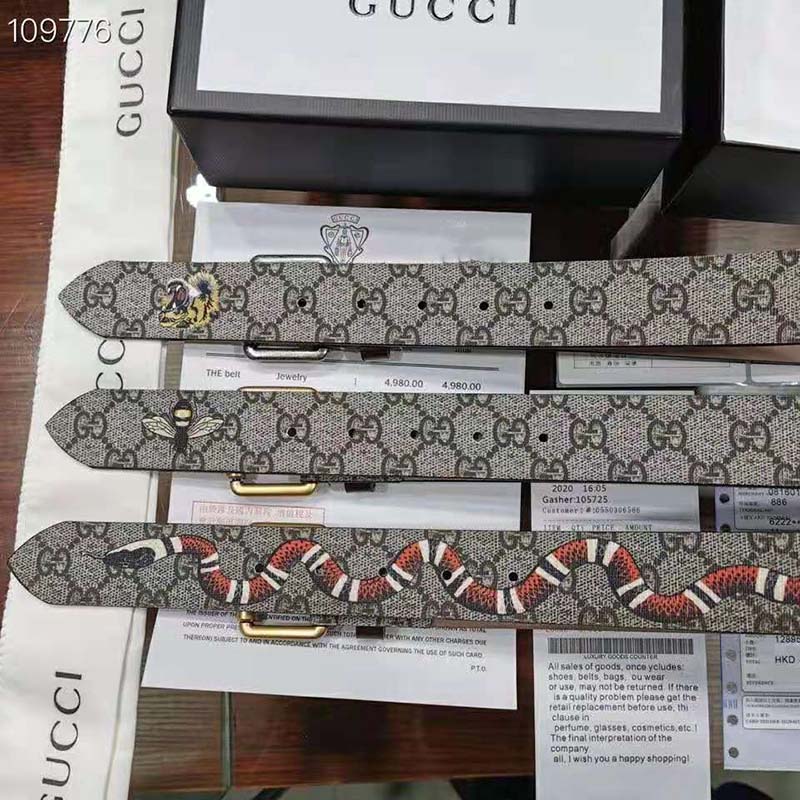 G*u*i unisex gg supreme belt with kingsnake print 4 cm width supreme canvas