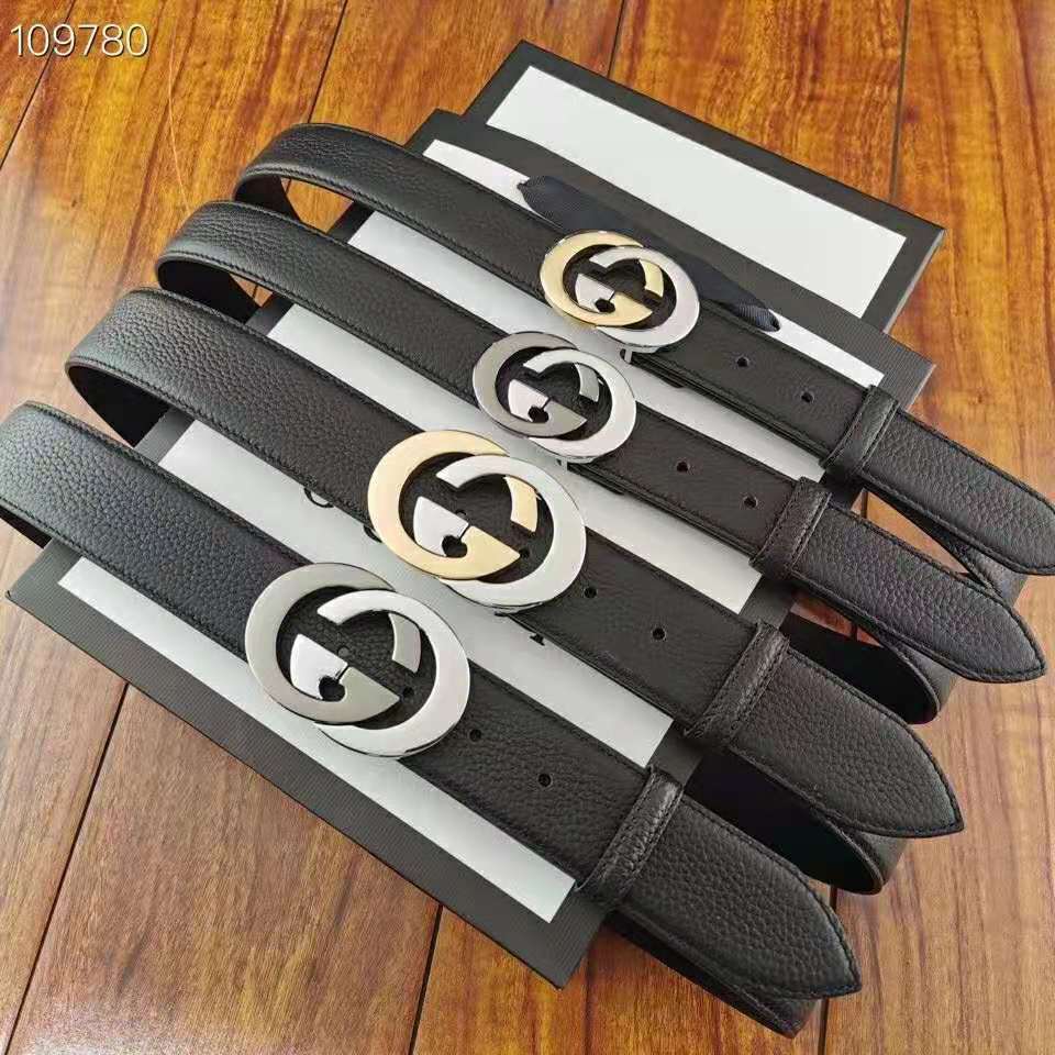 G*u*i unisex leather belt with interlocking g buckle 4 cm width black leather