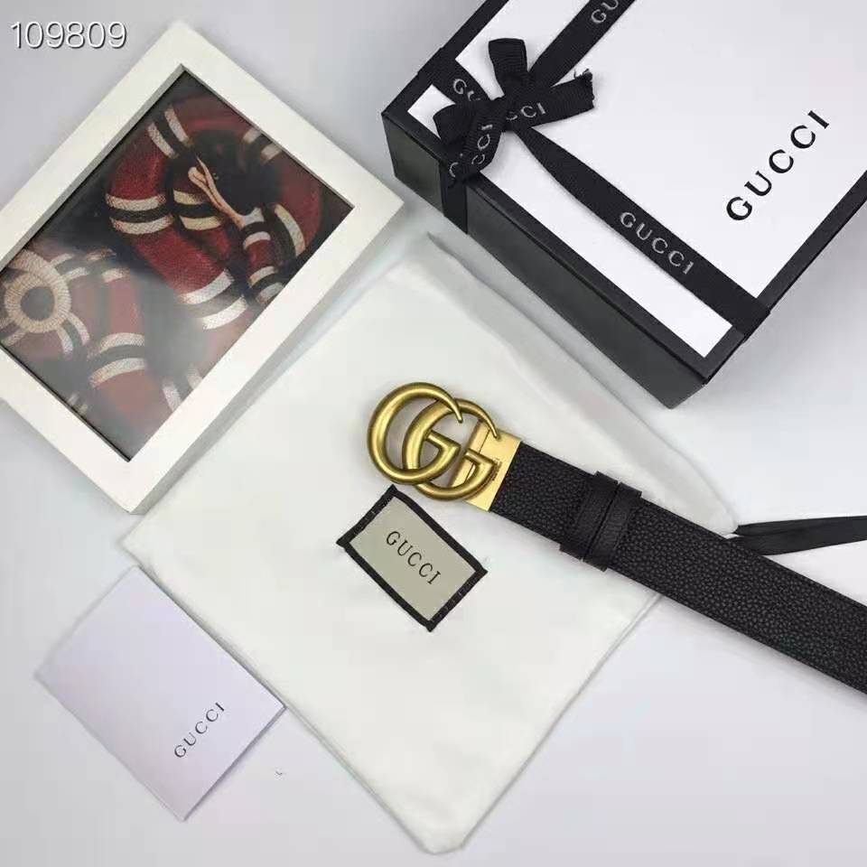 G*u*i unisex reversible leather belt with double g buckle 4 cm width-black