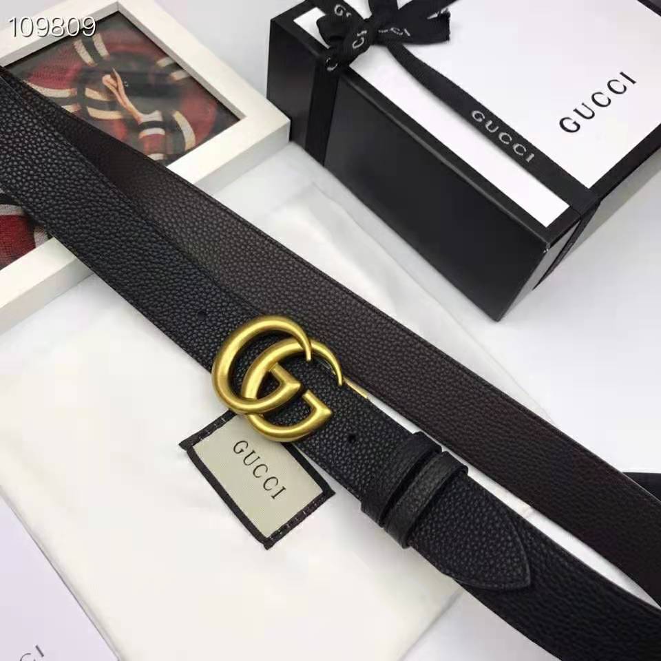 G*u*i unisex reversible leather belt with double g buckle 4 cm width-black