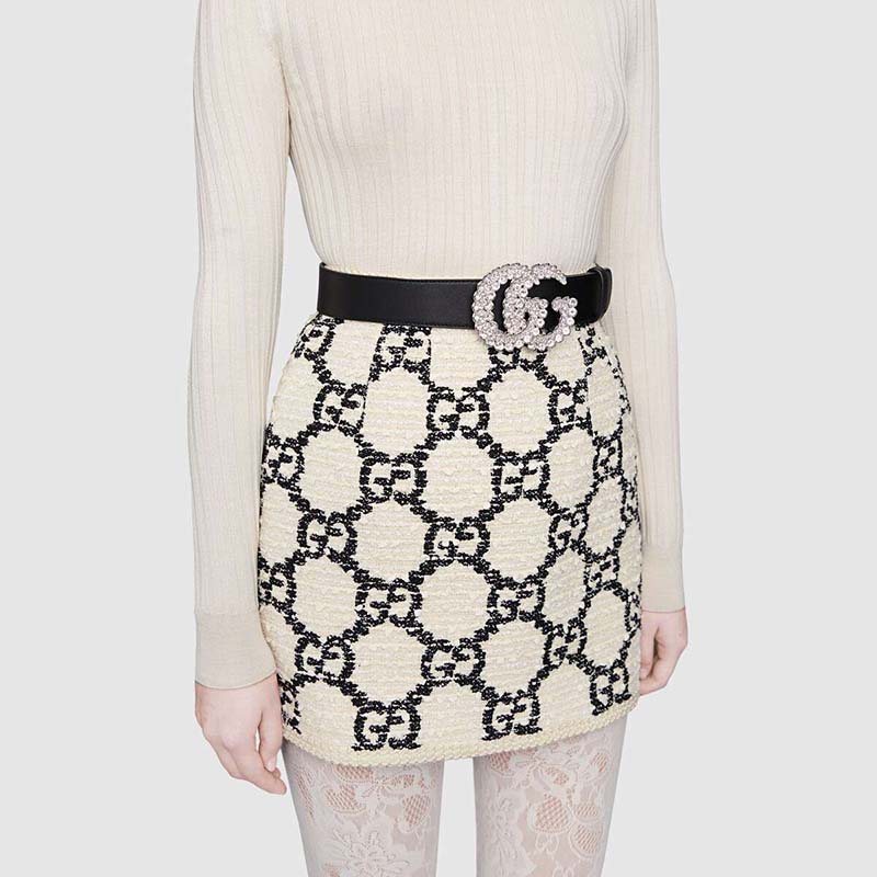 G*u*i women gg leather belt with double g buckle 4 cm width-black