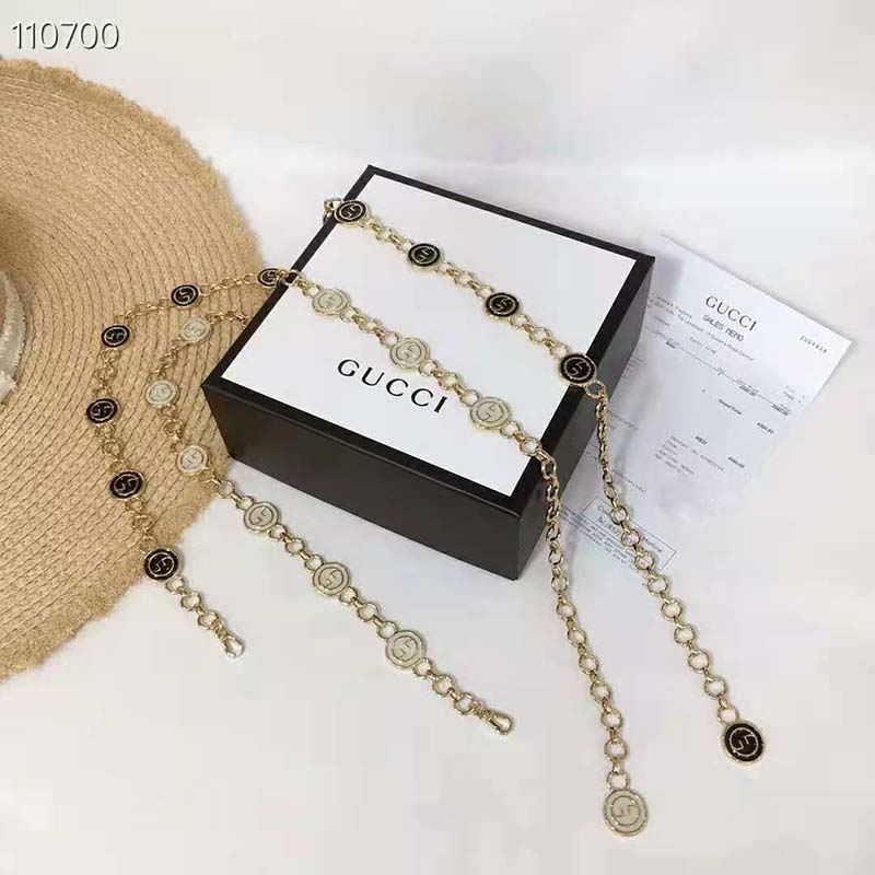 G*u*i women interlocking g chain belt shiny gold-toned metal double chain