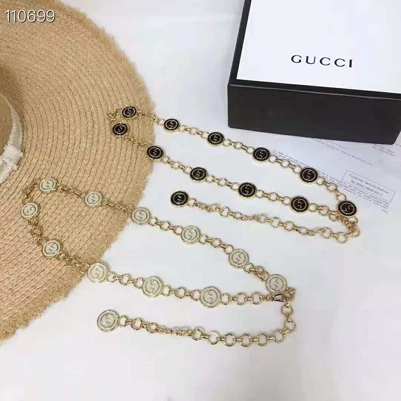 G*u*i women interlocking g chain belt shiny gold-toned metal double chain
