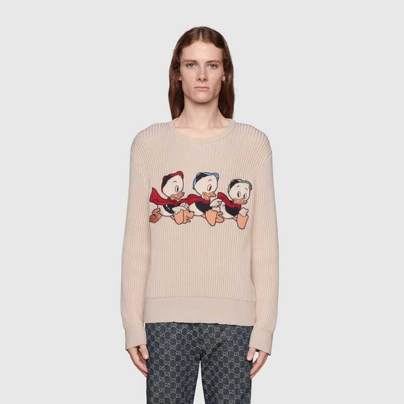 G*u*i men disney x G*u*i donald duck cotton wool sweater crewneck-white