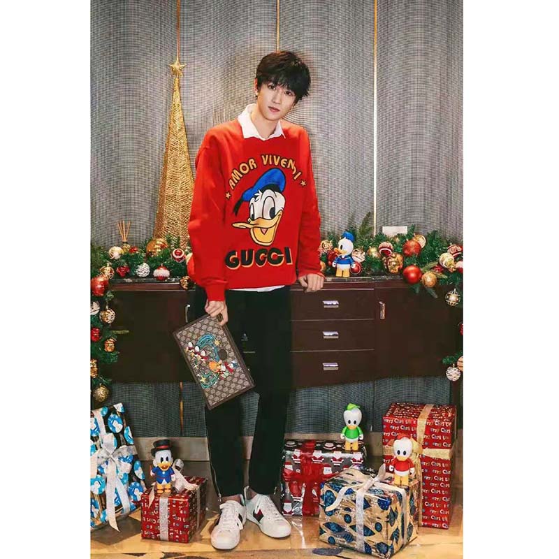G*u*i men disney x G*u*i donald duck sweatshirt cotton crewneck oversized fit-red