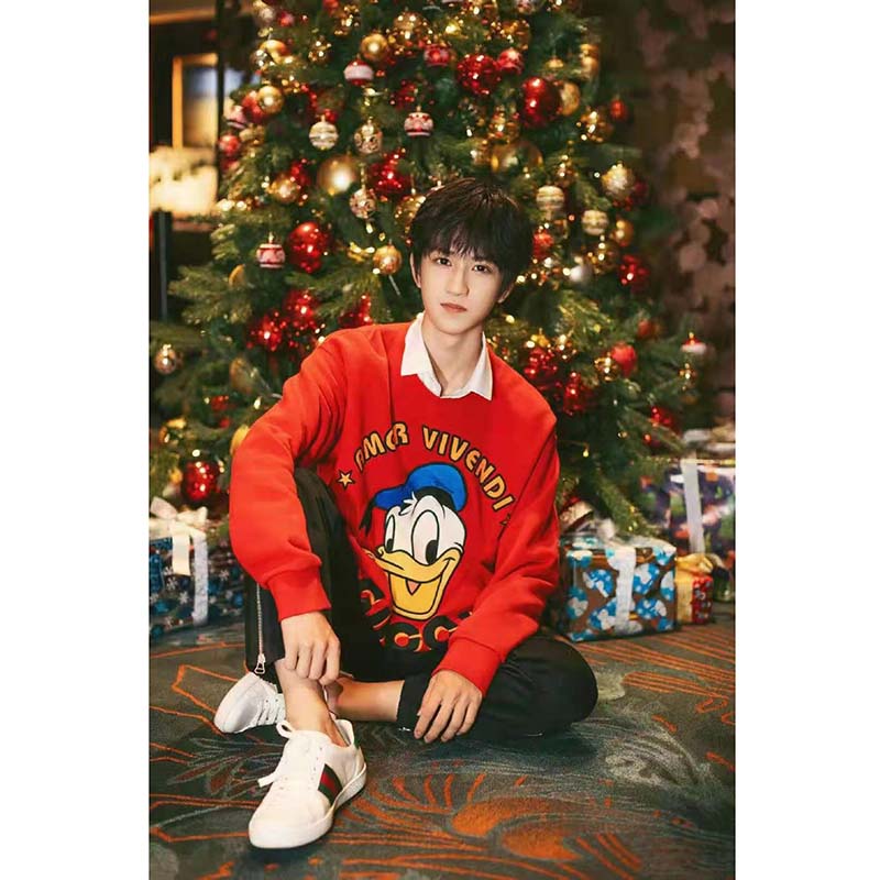 G*u*i men disney x G*u*i donald duck sweatshirt cotton crewneck oversized fit-red