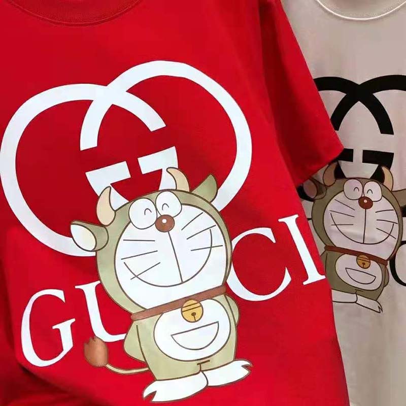 G*u*i men doraemon x G*u*i oversize t-shirt crewneck red cotton jersey