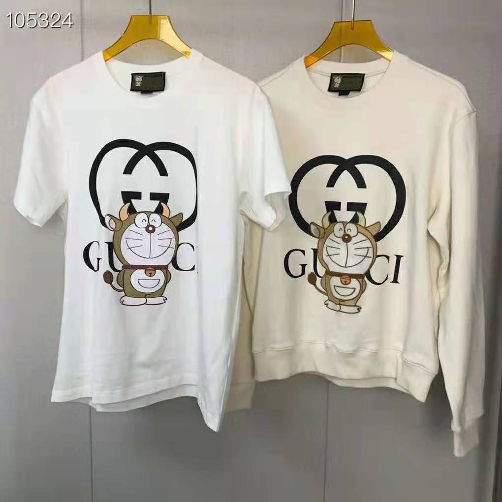 G*u*i men doraemon x G*u*i oversize t-shirt ivory cotton jersey crewneck