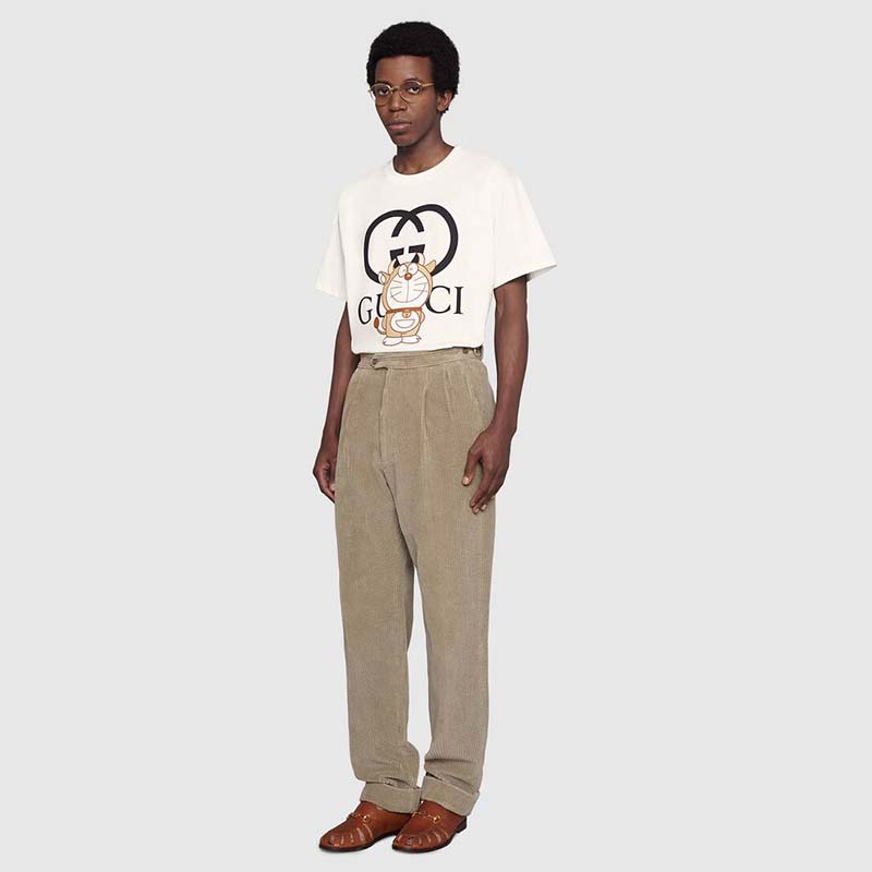 G*u*i men doraemon x G*u*i oversize t-shirt ivory cotton jersey crewneck