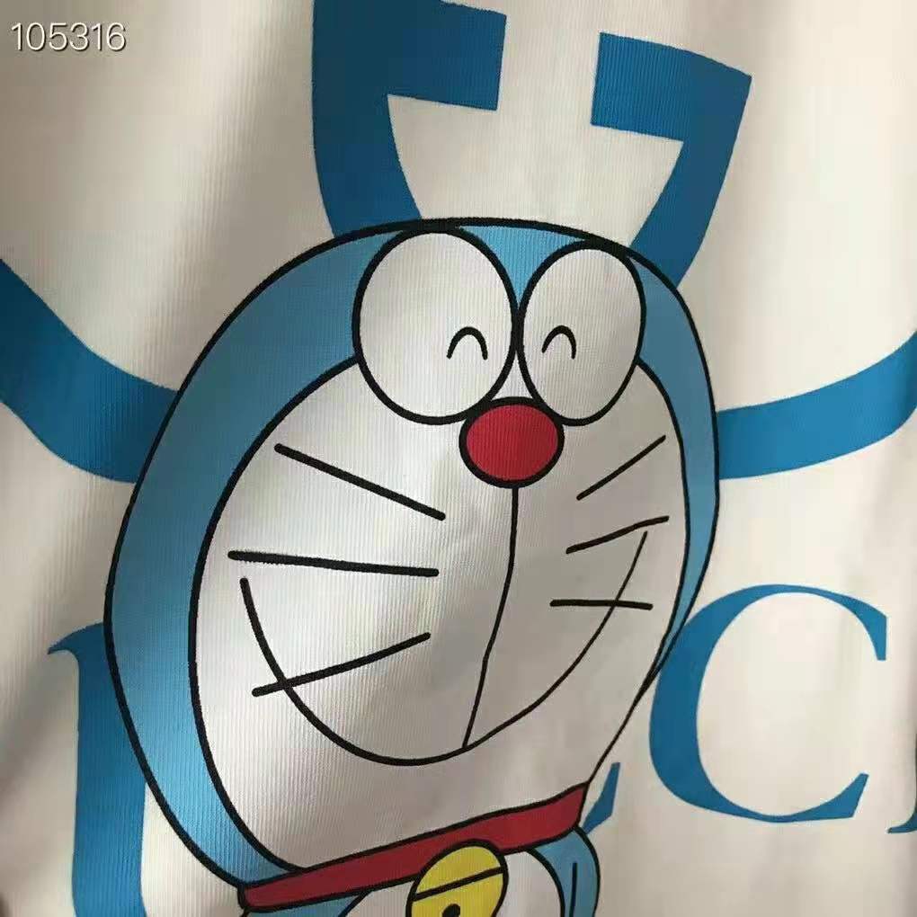 G*u*i men doraemon x G*u*i oversize t-shirt ivory cotton jersey crewneck-blue