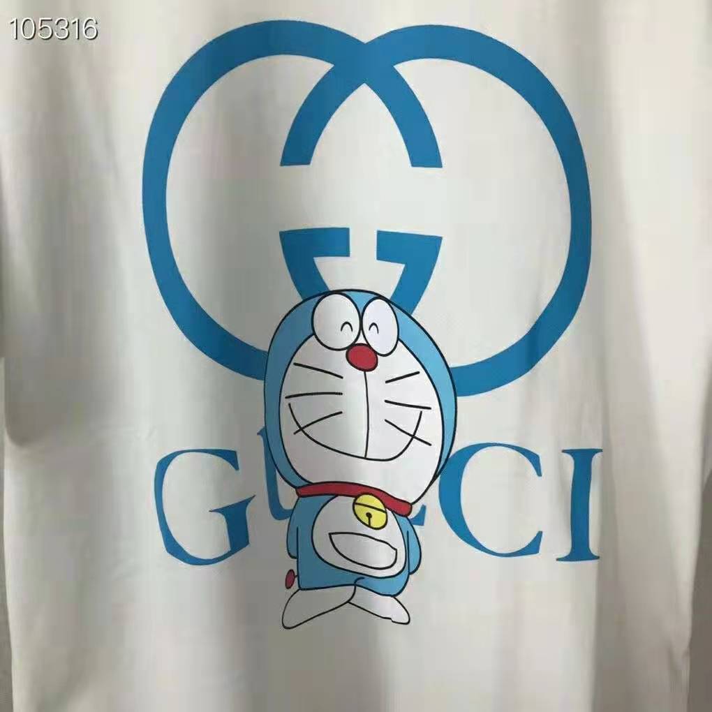 G*u*i men doraemon x G*u*i oversize t-shirt ivory cotton jersey crewneck-blue