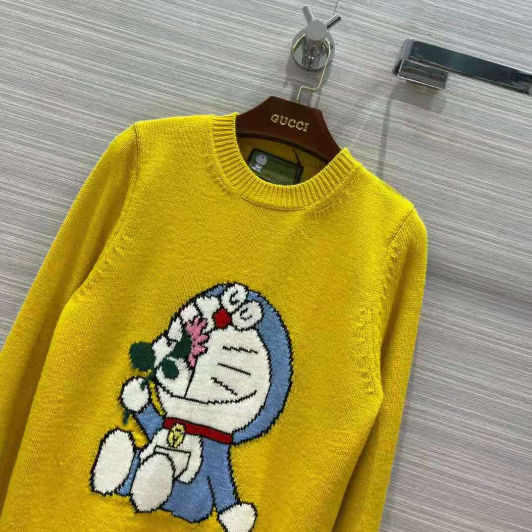 G*u*i men doraemon x G*u*i wool sweater yellow wool crewneck