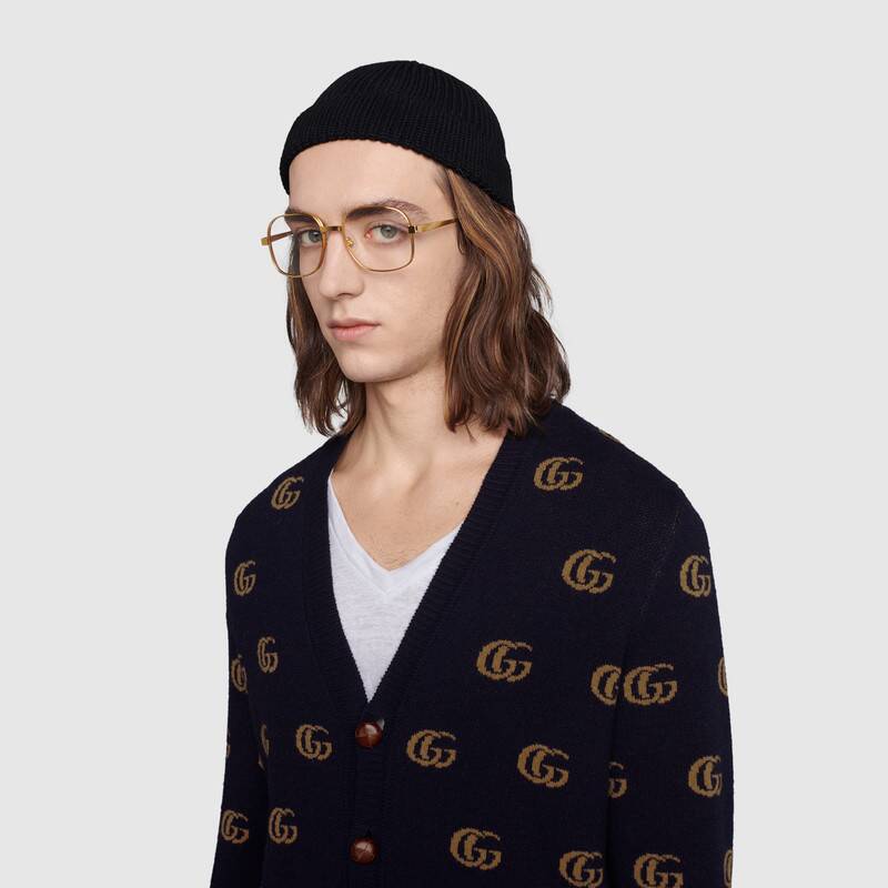 G*u*i men double g jacquard wool cardigan front pockets blue and beige