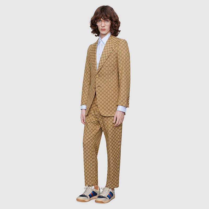 G*u*i men gg canvas jacket camel/ebony gg cotton canvas full canvas construction