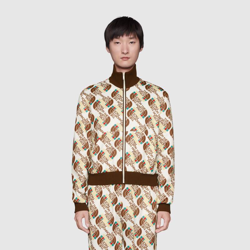 G*u*i men the north face x G*u*i web print technical jersey jacket polyester cotton