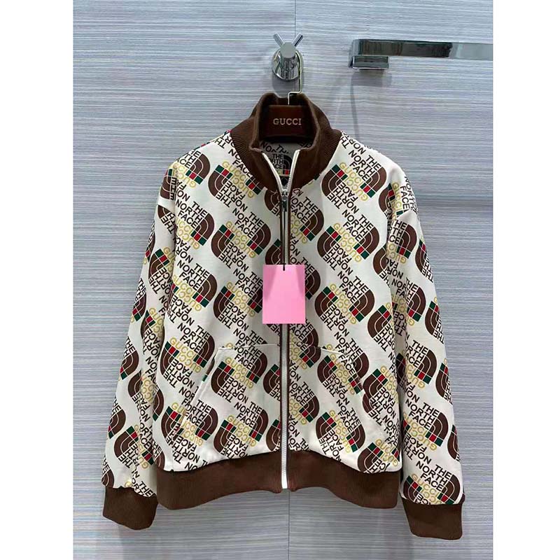 G*u*i women the north face x G*u*i web print technical jersey jacket polyester cotton