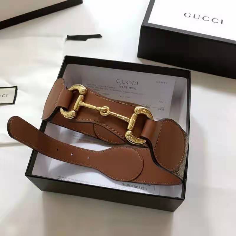 G*u*i unisex belt with leather and horsebit 4 cm width beige gg supreme canvas