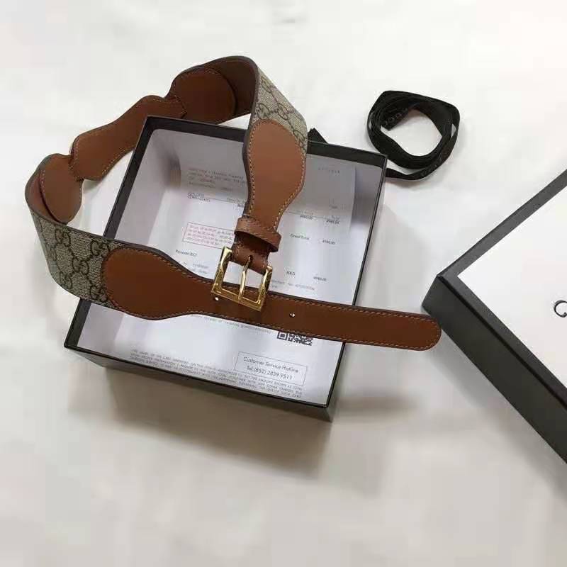 G*u*i unisex belt with leather and horsebit 4 cm width beige gg supreme canvas