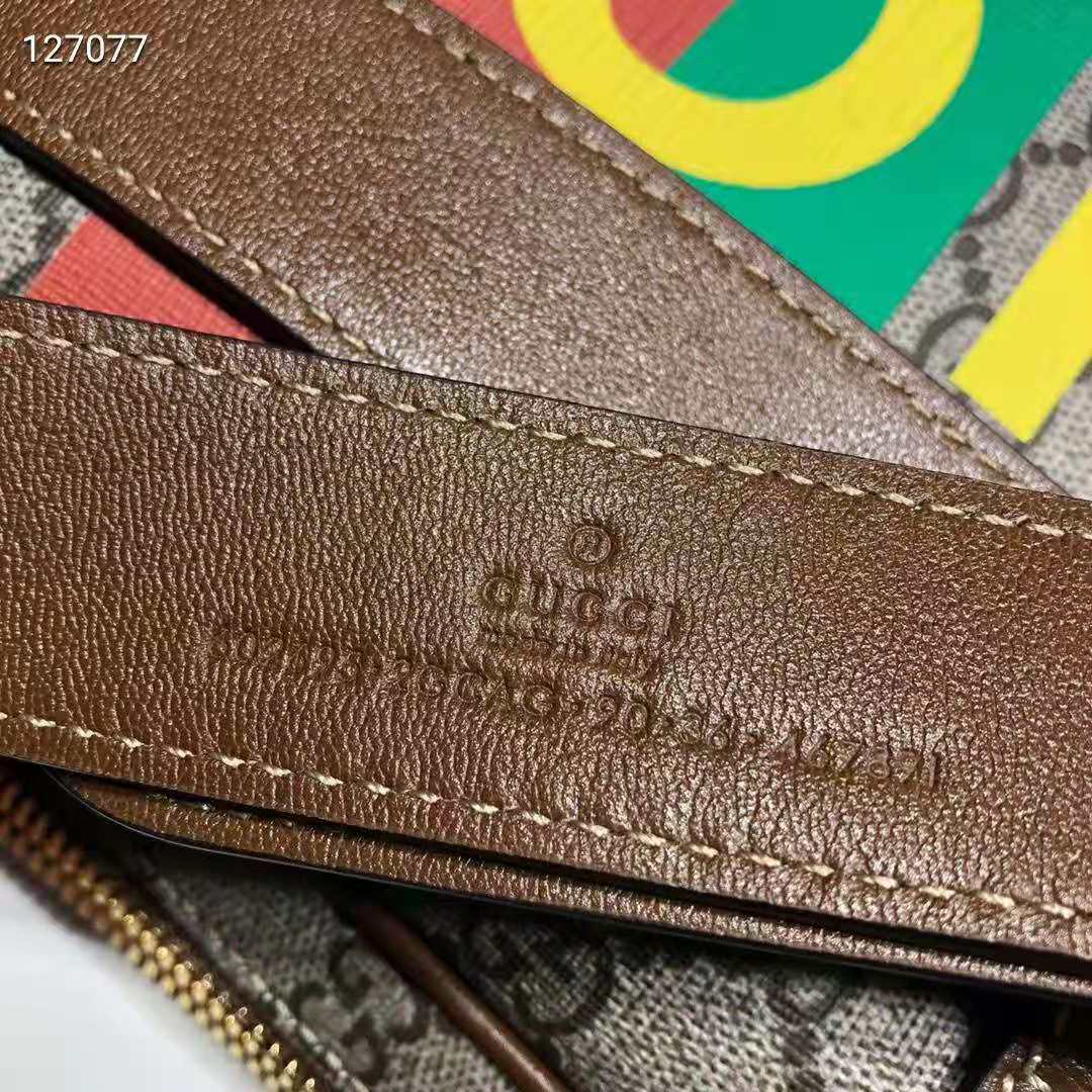 G*u*i unisex ‘fake/not’ print belt bag beige and ebony gg supreme canvas