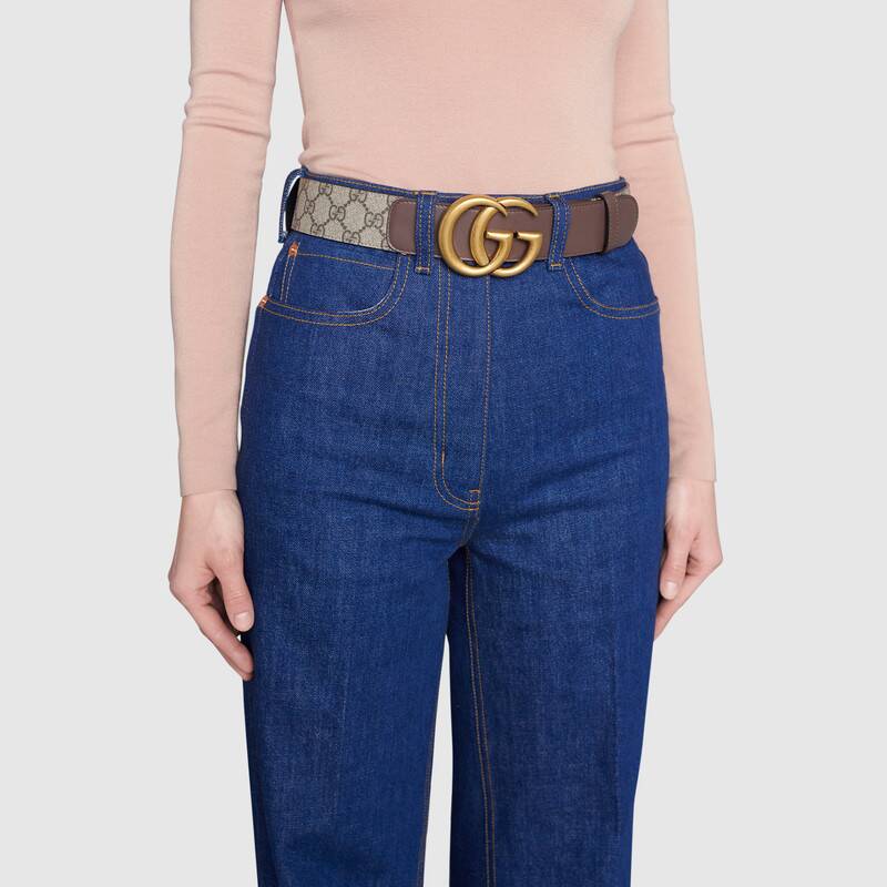 G*u*i unisex gg belt with double g buckle 4 cm width gg supreme brown leather