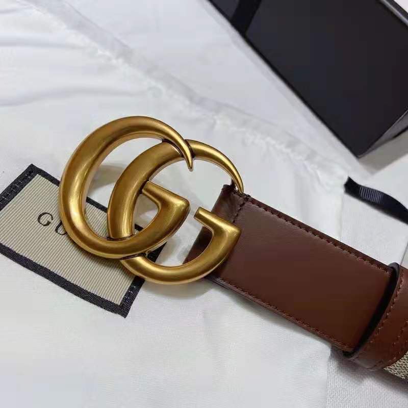 G*u*i unisex gg belt with double g buckle 4 cm width gg supreme brown leather