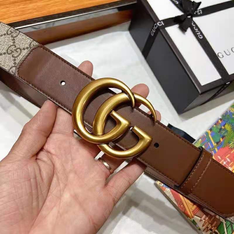 G*u*i unisex gg belt with double g buckle 4 cm width gg supreme brown leather