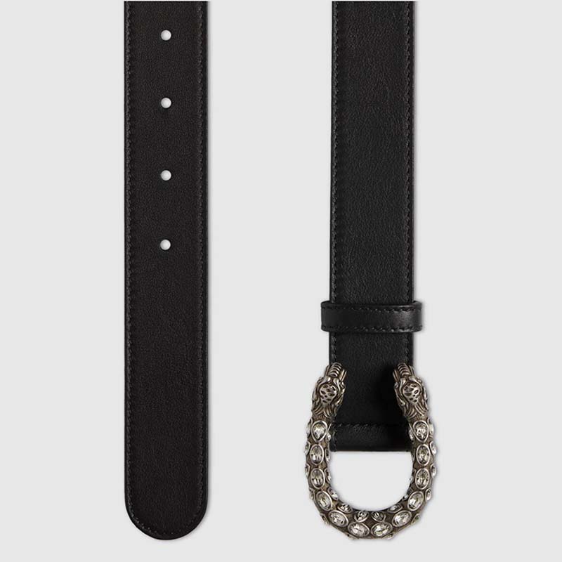 G*u*i unisex gg leather belt with crystal dionysus buckle 2.5 cm width black leather