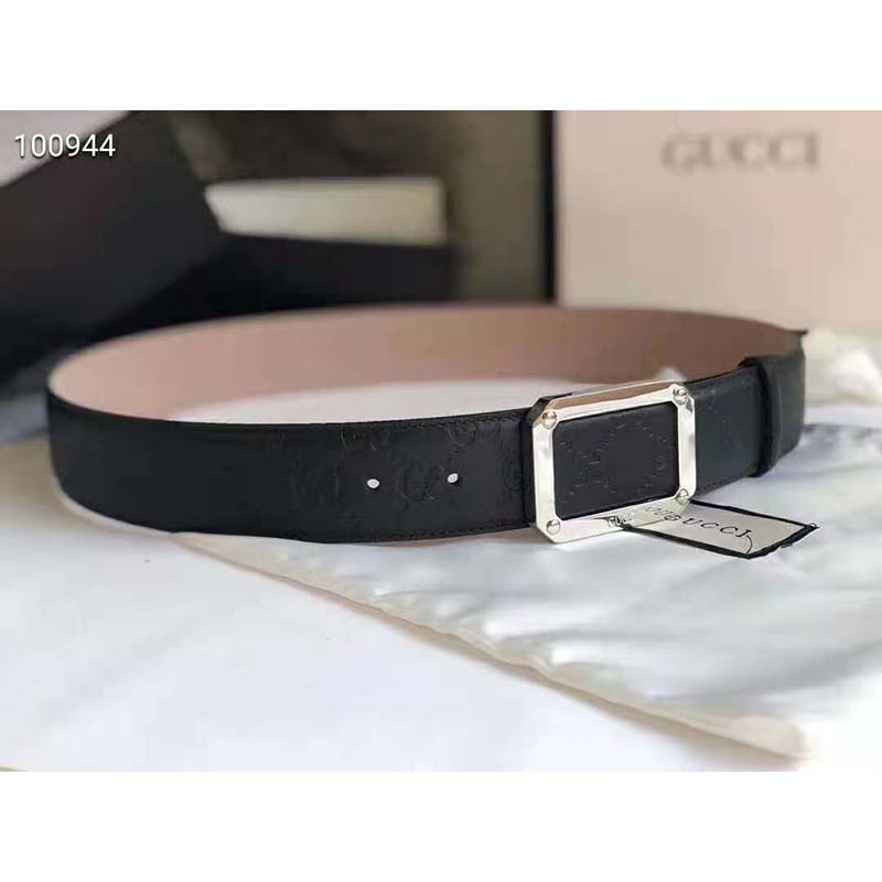 G*u*i unisex G*u*i signature leather belt rectangular buckle 4 cm width-black