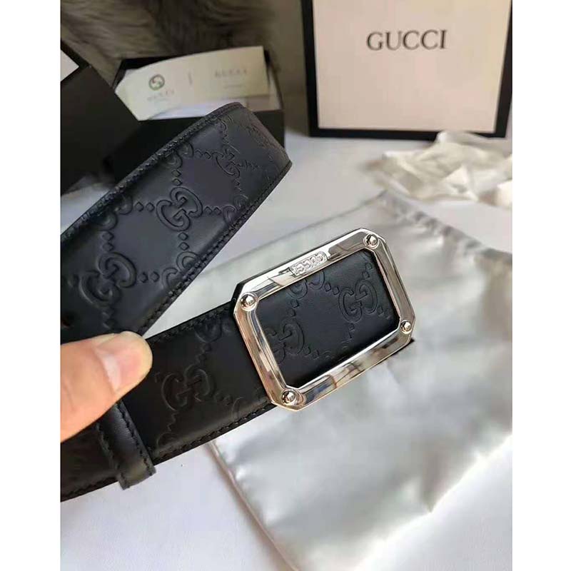 G*u*i unisex G*u*i signature leather belt rectangular buckle 4 cm width-black
