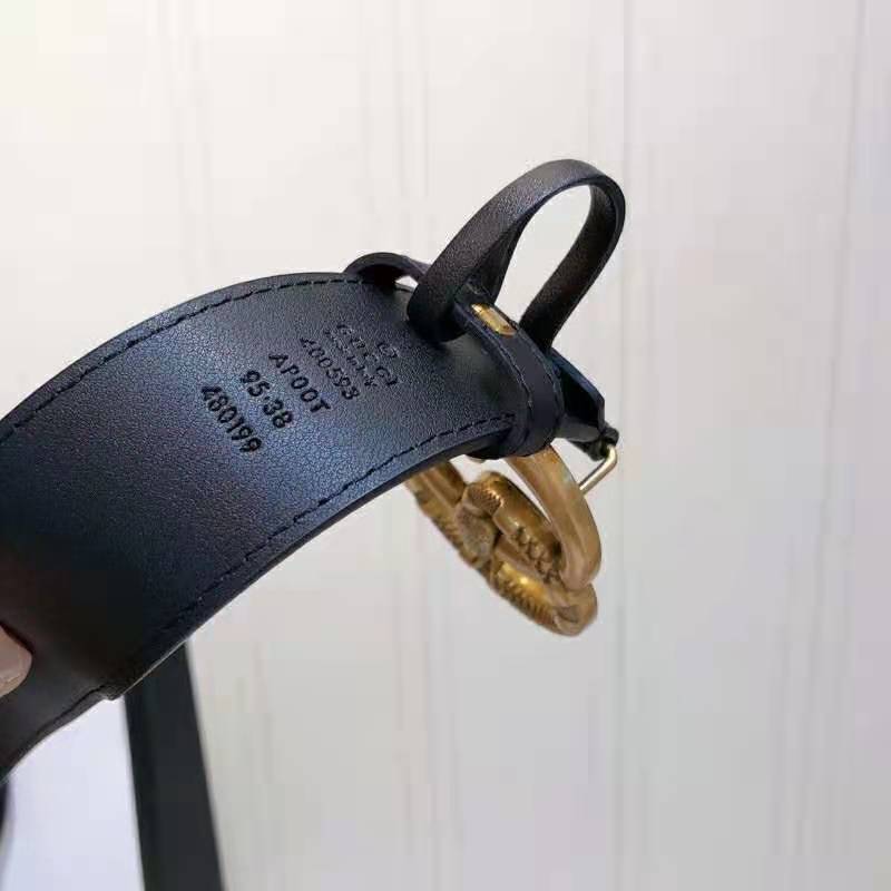 G*u*i unisex leather belt with double g buckle with snake 4 cm width black