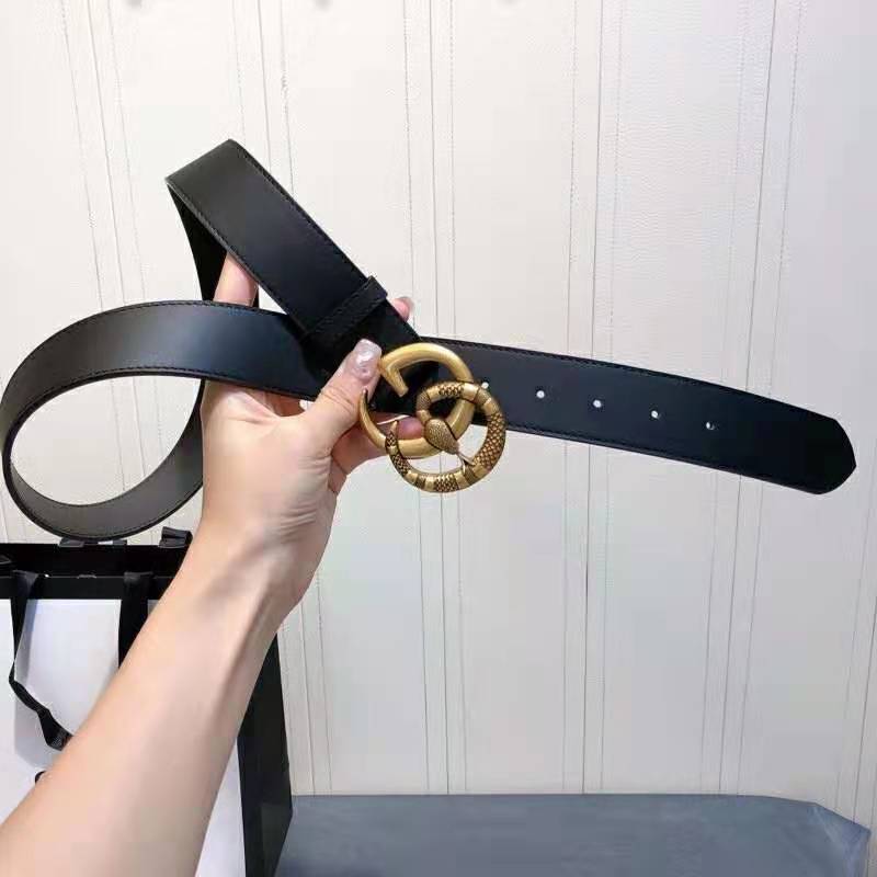G*u*i unisex leather belt with double g buckle with snake 4 cm width black