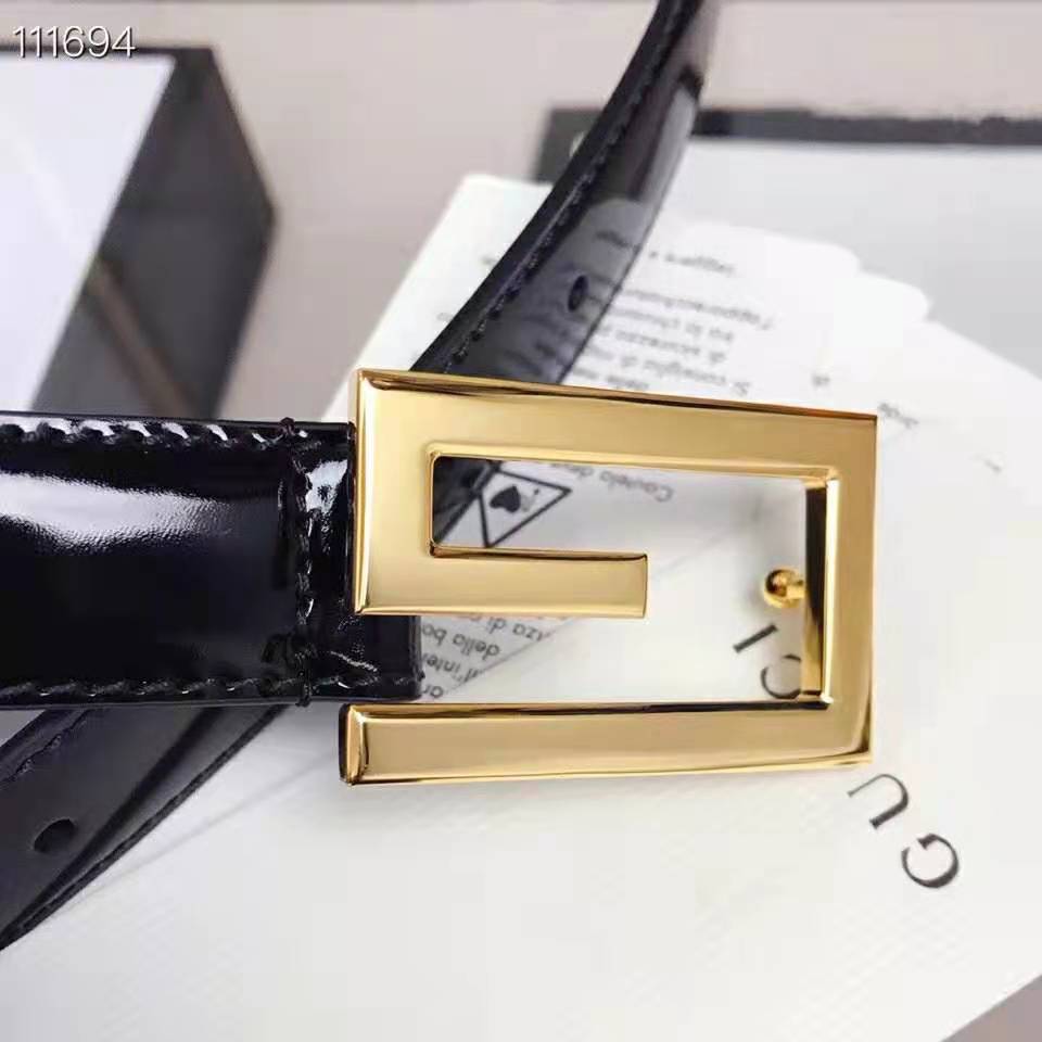 G*u*i unisex leather belt with g buckle black leather 2.5 cm width