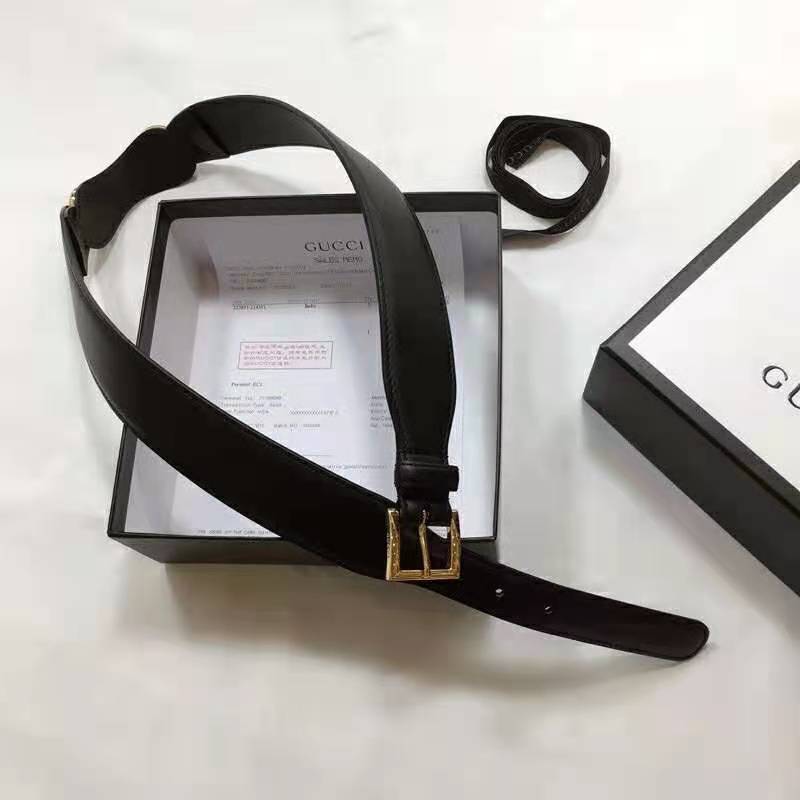 G*u*i unisex leather belt with horsebit 4 cm width black smooth leather