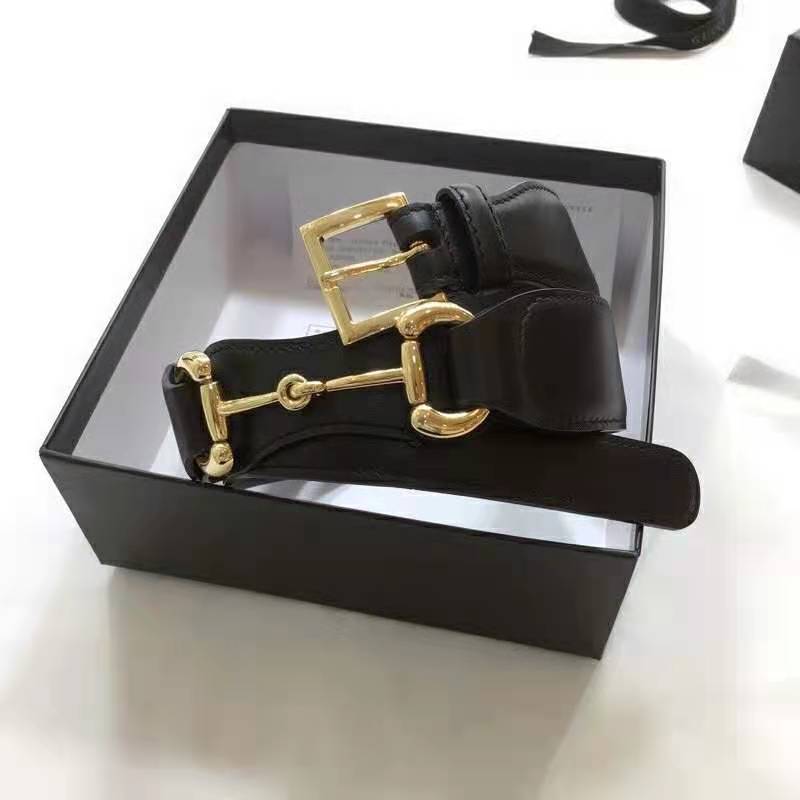 G*u*i unisex leather belt with horsebit 4 cm width black smooth leather