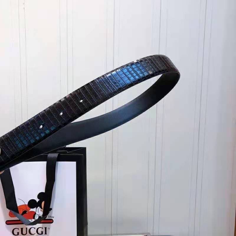G*u*i unisex lizard belt with interlocking g horsebit buckle 2.5 cm width black lizard