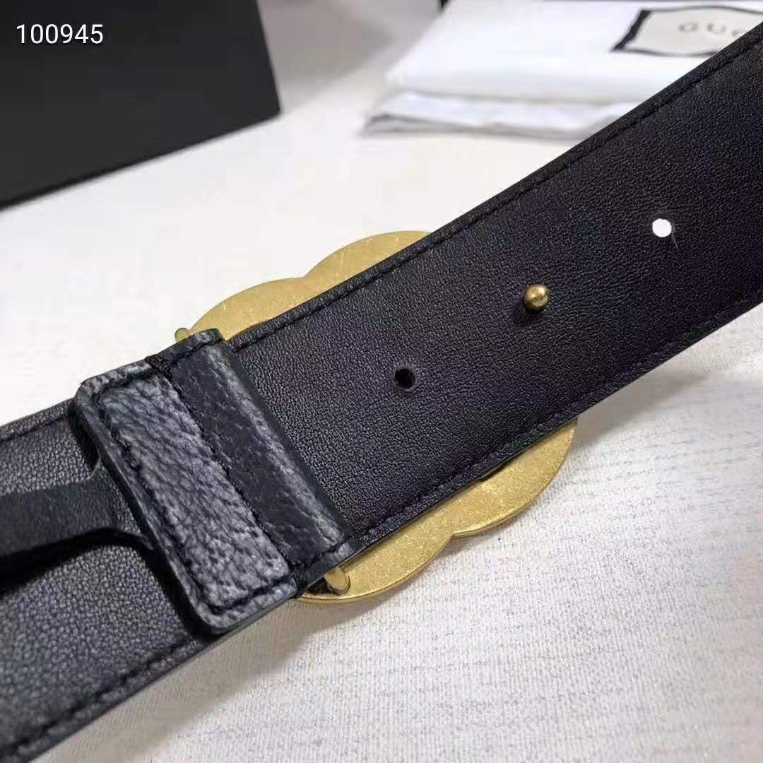 G*u*i unisex wide leather belt with double g buckle 4 cm width-black