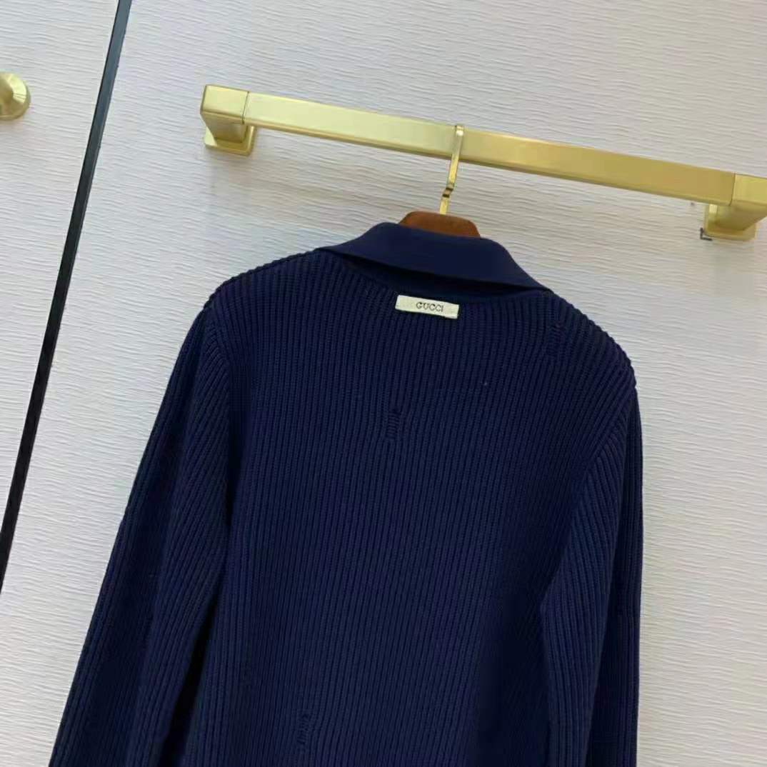 G*u*i men disney x G*u*i donald duck cotton wool sweater holes crewneck collar-navy