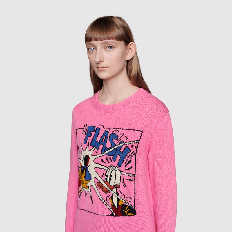 G*u*i women disney x G*u*i donald duck wool sweater crew neck-pink