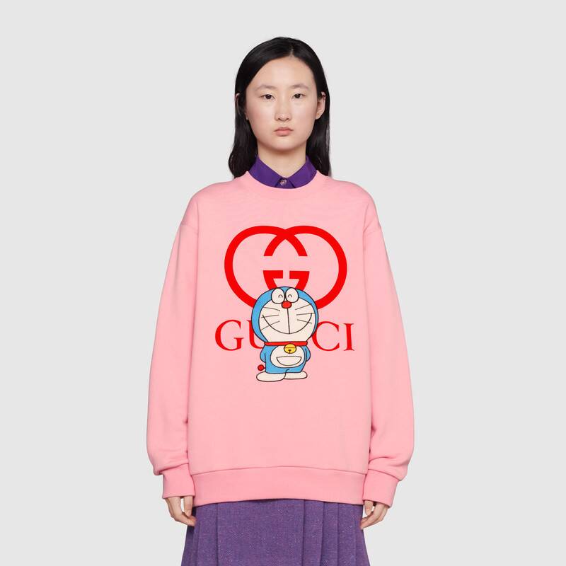 G*u*i women doraemon x G*u*i cotton sweatshirt crewneck oversized fit-pink