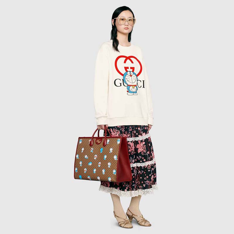 G*u*i women doraemon x G*u*i cotton sweatshirt crewneck oversized fit-white
