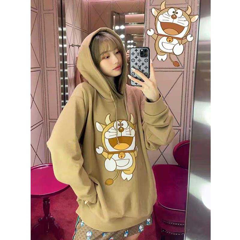 G*u*i women doraemon x G*u*i hooded sweatshirt cotton jersey oversized fit-brown