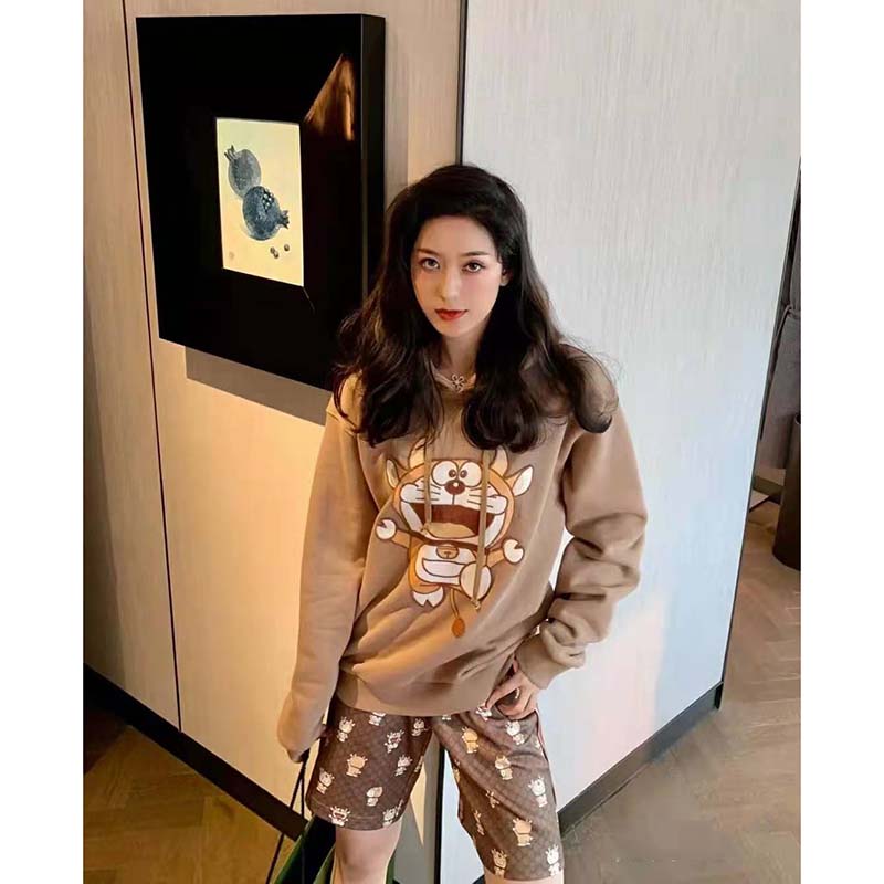 G*u*i women doraemon x G*u*i hooded sweatshirt cotton jersey oversized fit-brown