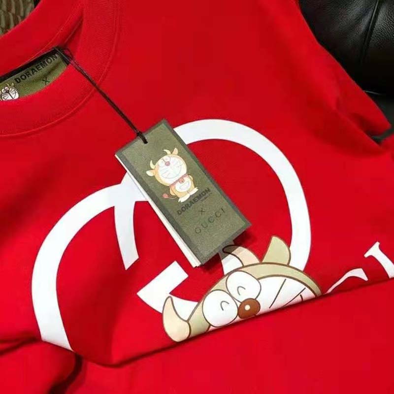 G*u*i women doraemon x G*u*i oversize t-shirt crewneck red cotton jersey