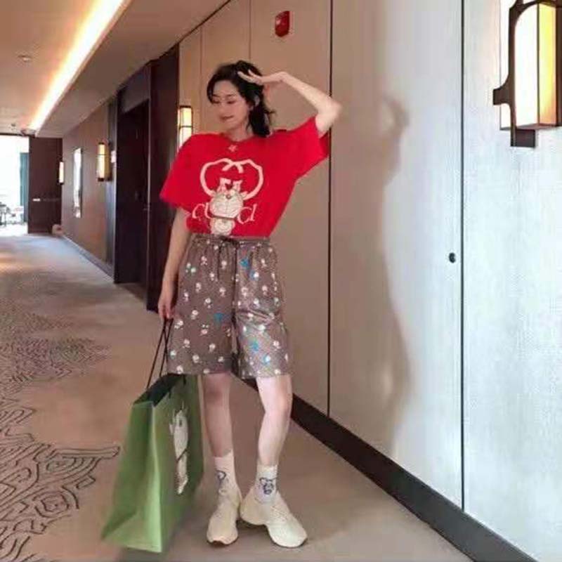 G*u*i women doraemon x G*u*i oversize t-shirt crewneck red cotton jersey