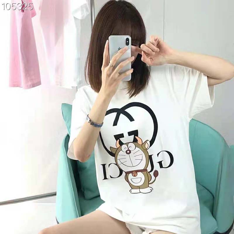 G*u*i women doraemon x G*u*i oversize t-shirt ivory cotton jersey crewneck
